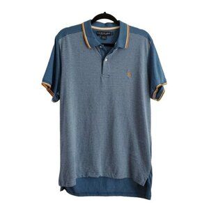 XL U.S. Polo Assn Slim Fit 2 Tone Blue Knit Shirt Short Sleeve Striped Mustard